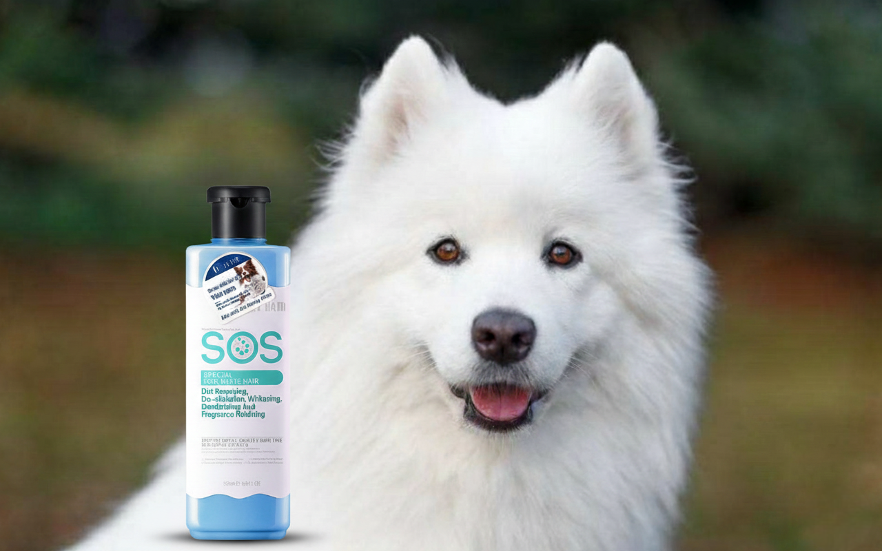 Sữa tắm SOS xanh dương xử lý vết ố trên lông chó trắng mà không gây hư tổn