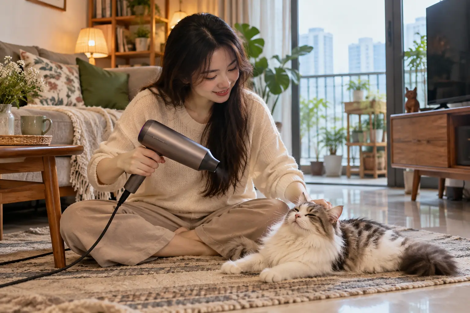An ủi và giữ khoảng cách máy sấy giúp chó mèo giảm căng thẳng khi sấy lông