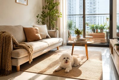 Grooming cho chó mèo sống căn hộ giúp duy trì không gian sống sạch thoáng và bộ lông tơi xốp.