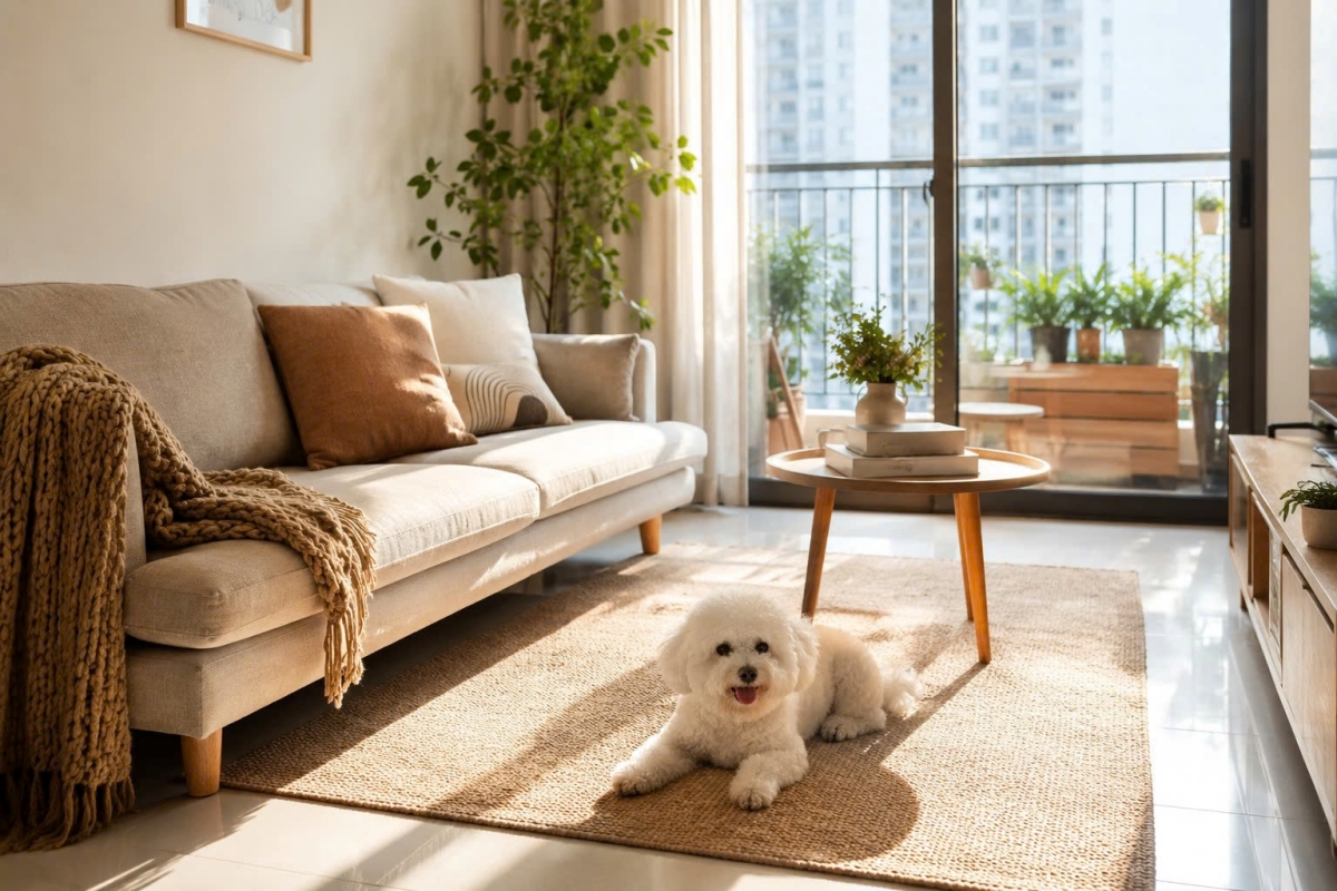 Grooming cho chó mèo sống căn hộ giúp duy trì không gian sống sạch thoáng và bộ lông tơi xốp.