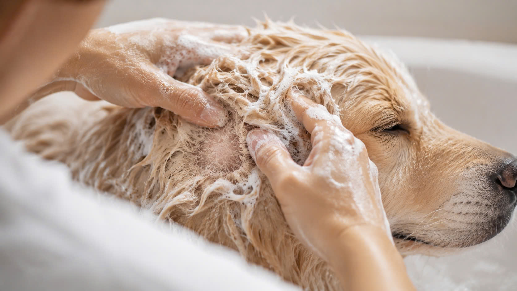 Kỹ thuật massage chân lông giúp làm sạch sâu bã nhờn khi tắm cho chó mèo tại nhà.