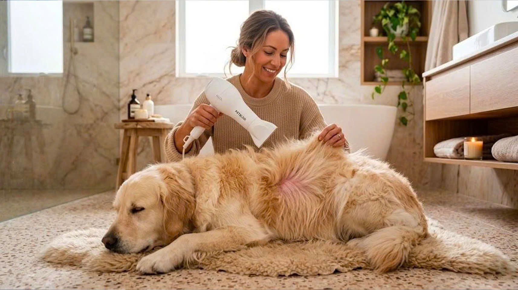 Sấy khô chân lông chó mèo bằng luồng gió ấm và kết thúc bằng gió lạnh để khép biểu bì.