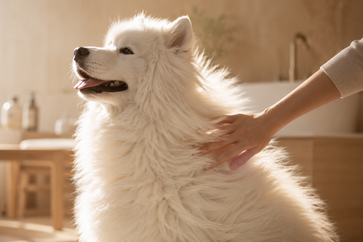Hình ảnh đại diện cho quy trình Grooming đúng thứ tự giúp bộ lông chó mèo sạch thoáng từ gốc và tơi xốp.