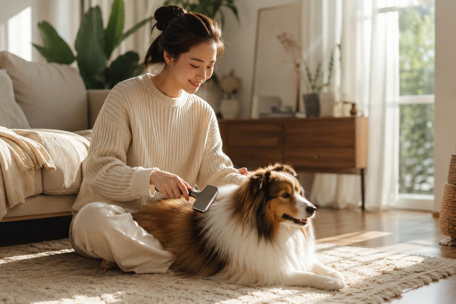 Quản lý lông rụng và mùi hôi thông qua thói quen grooming giúp không gian sống luôn dễ chịu.