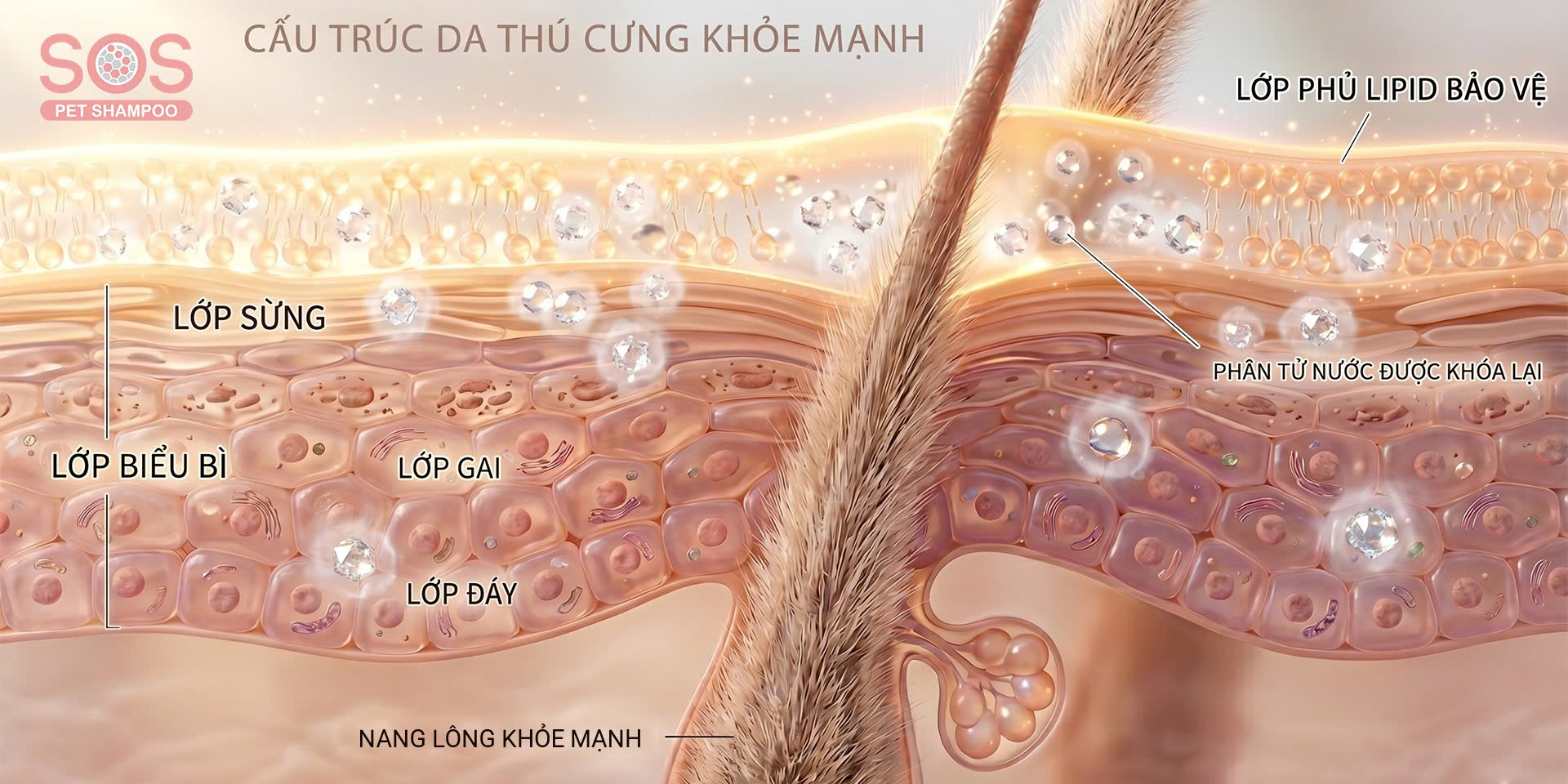 Bề mặt da lông chó mèo khỏe mạnh nhờ lớp màng lipid.