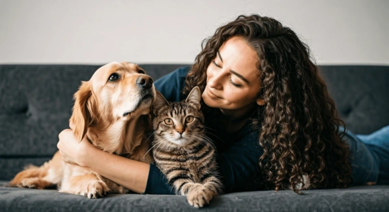 Chăm sóc và vỗ về giúp làn da chó mèo dần lấy lại trạng thái ổn định.