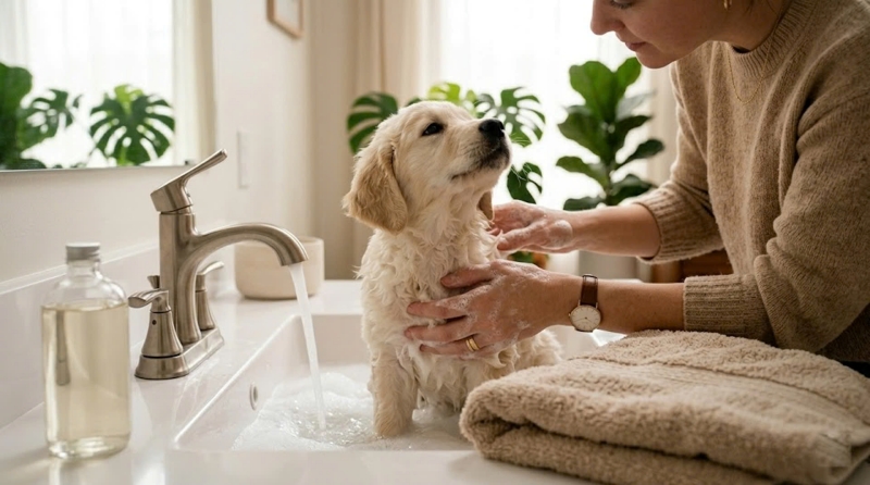Quy trình làm sạch và phục hồi bề mặt da dịu nhẹ cho thú cưng.