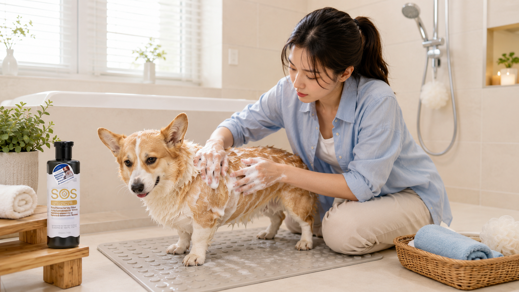 Hướng dẫn tắm và sấy khô an toàn cho chó bị viêm da.