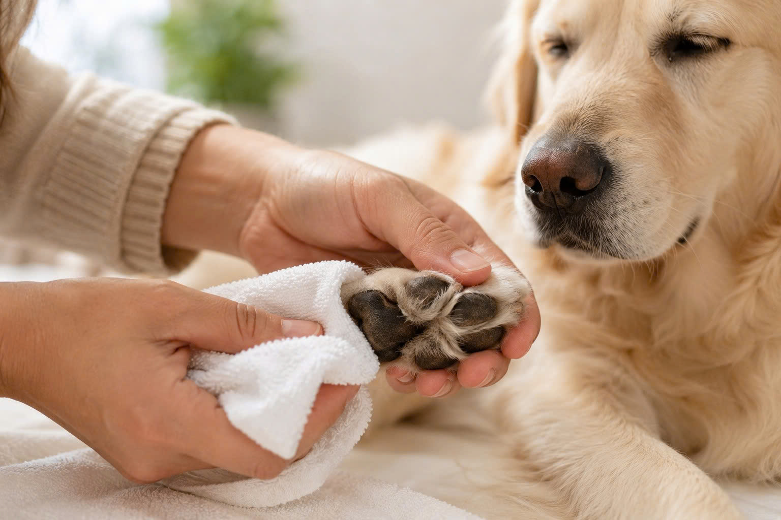 Làm sạch cục bộ kẽ chân chó mèo bằng khăn ấm và bọt dịu nhẹ giúp giảm mùi khó chịu và giữ đệm thịt sạch thoáng hơn mà không cần tắm toàn thân.