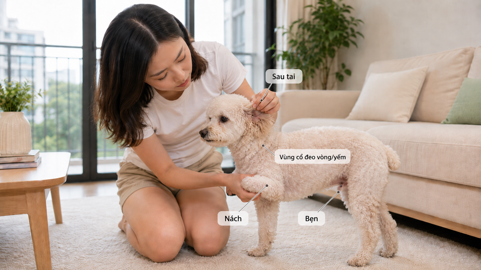 Những vị trí dễ bị vón cục lông nhất trên cơ thể chó.