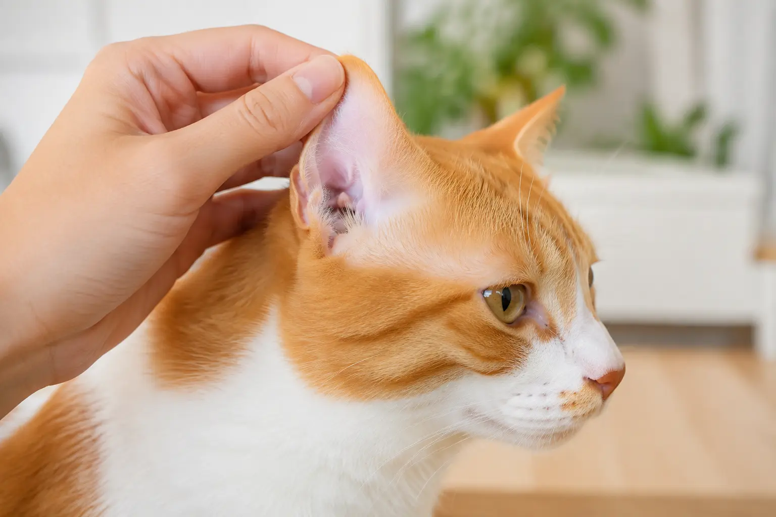 Người nuôi kiểm tra vành tai mèo khi nghi mèo bị nấm tai