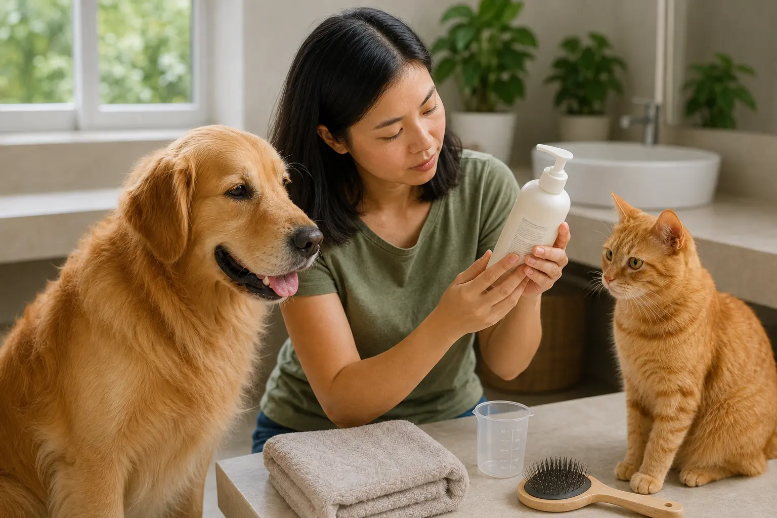 Người nuôi đọc hướng dẫn sử dụng sữa tắm trị nấm cho chó mèo